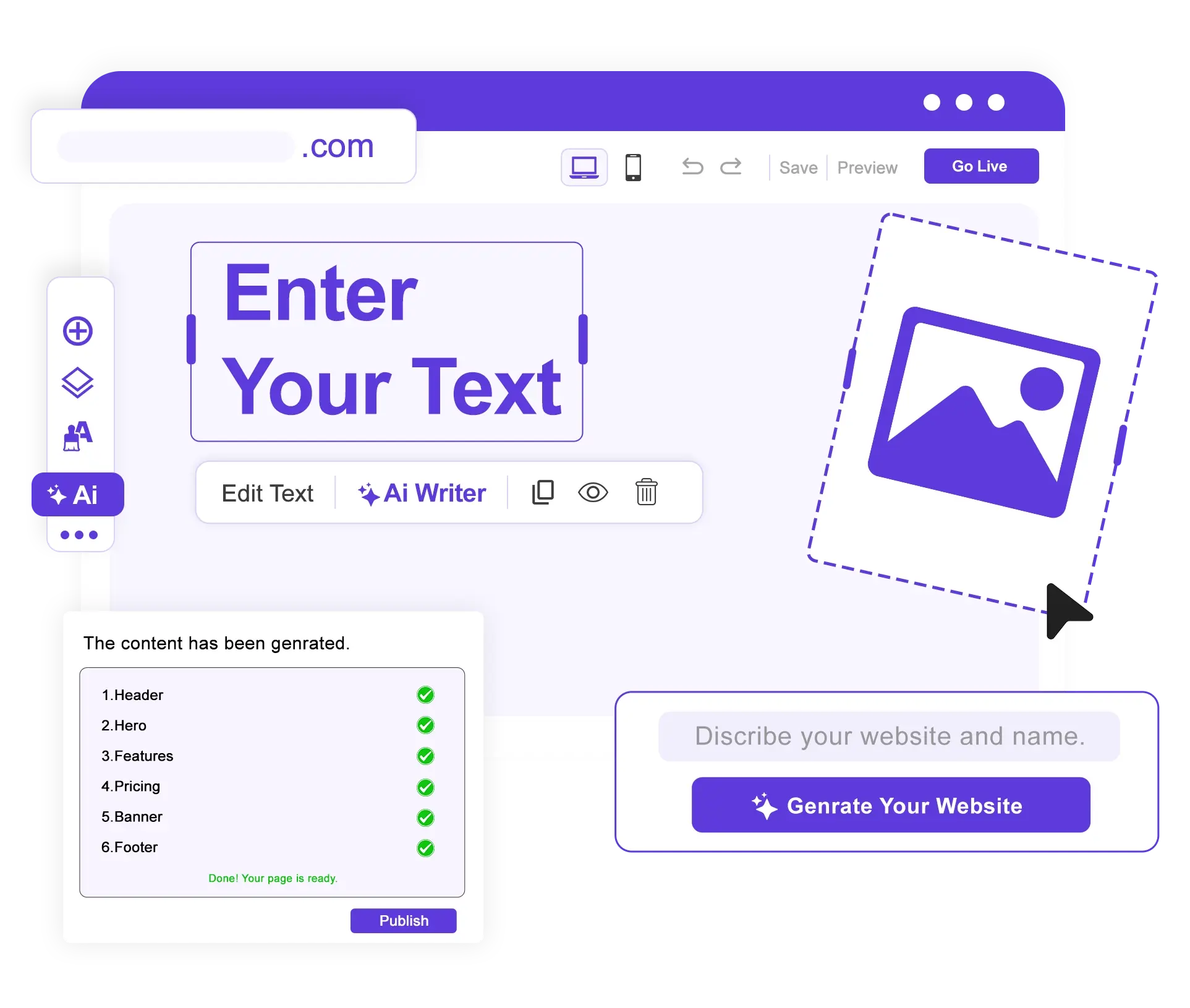 AI website builder interface to create your WordPress site with no coding | YouStable