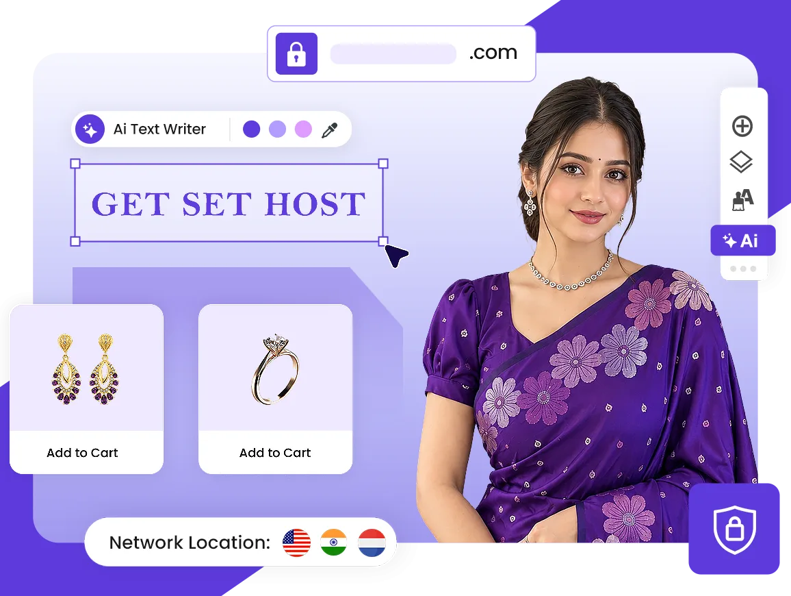 AI site builder and online store on NVMe SSD web hosting with India, USA and Netherlands network locations | YouStable