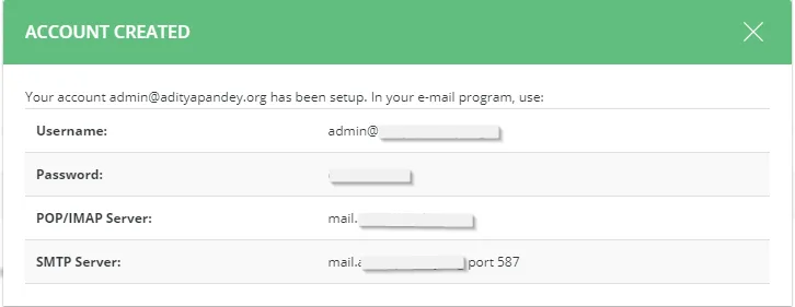 detalles de correo electrónico directadmin