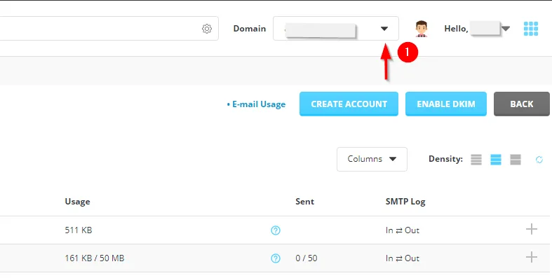 Página de lista de correo electrónico directadmin