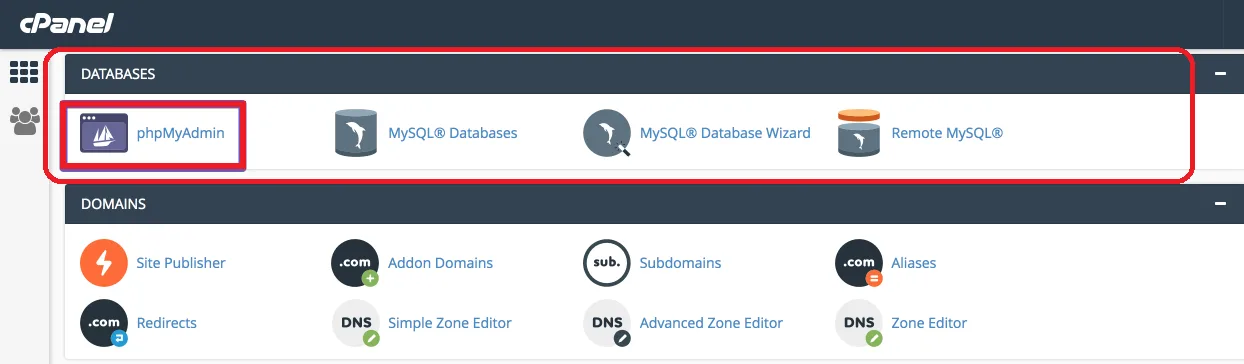 cpanel phpmyadmin