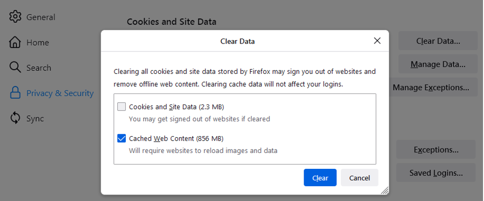 Cookies and Site Data