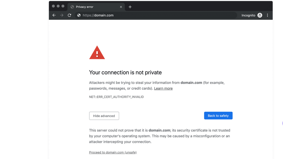 NET::ERR_CERT_AUTHORITY_INVALID error in Chrome