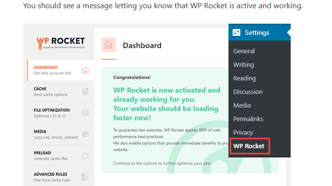installing and activating WP Rocket. 