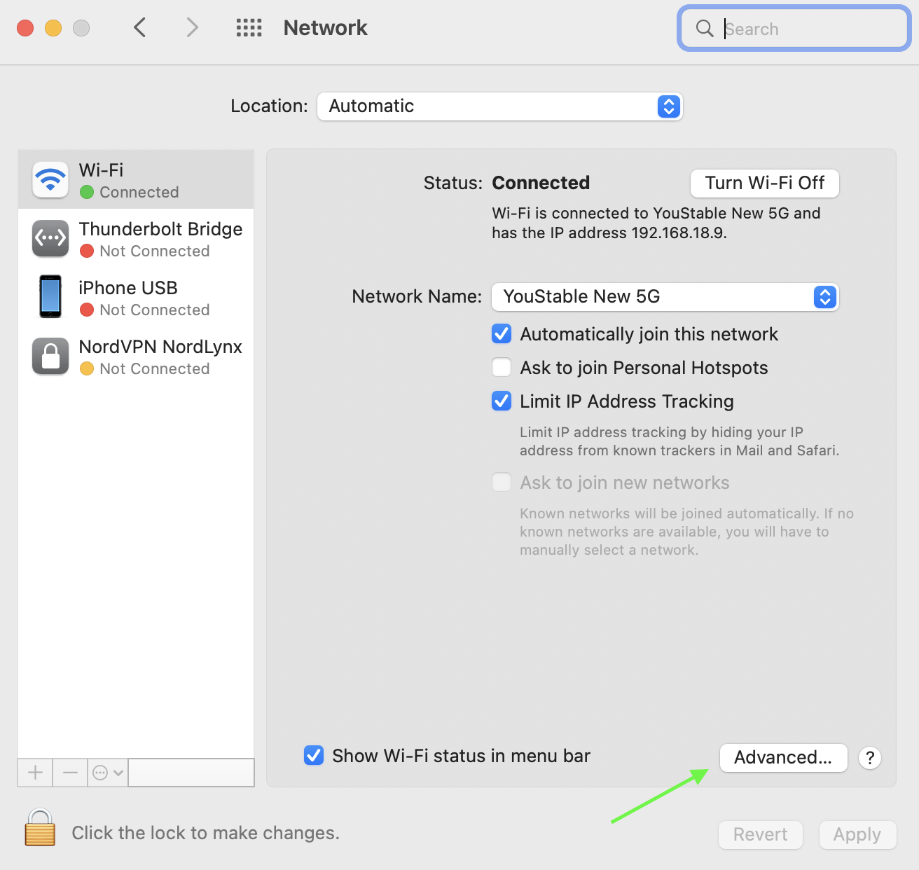 Open proxy settings in Network