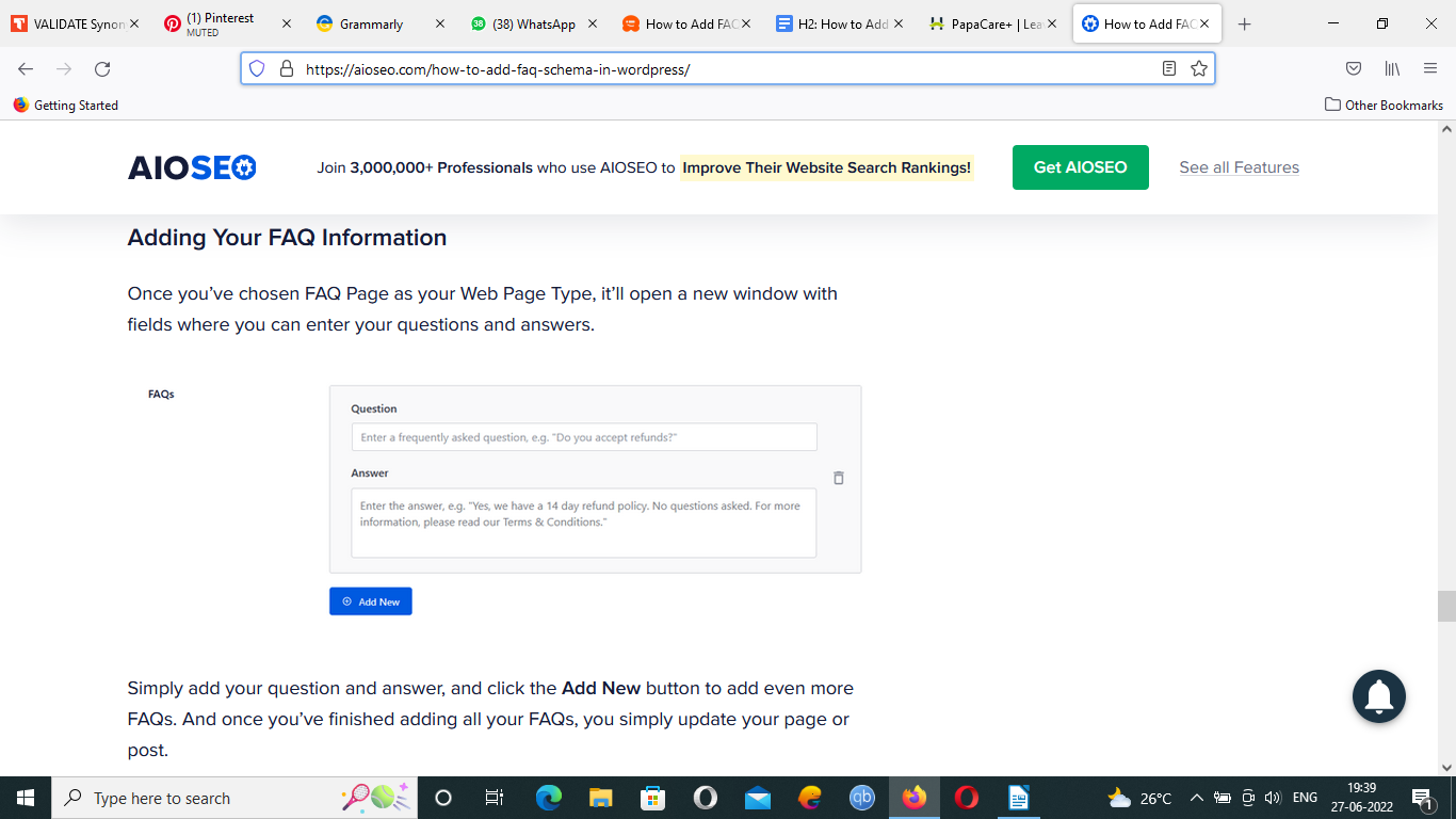 click Add New to save changes and add another FAQ.