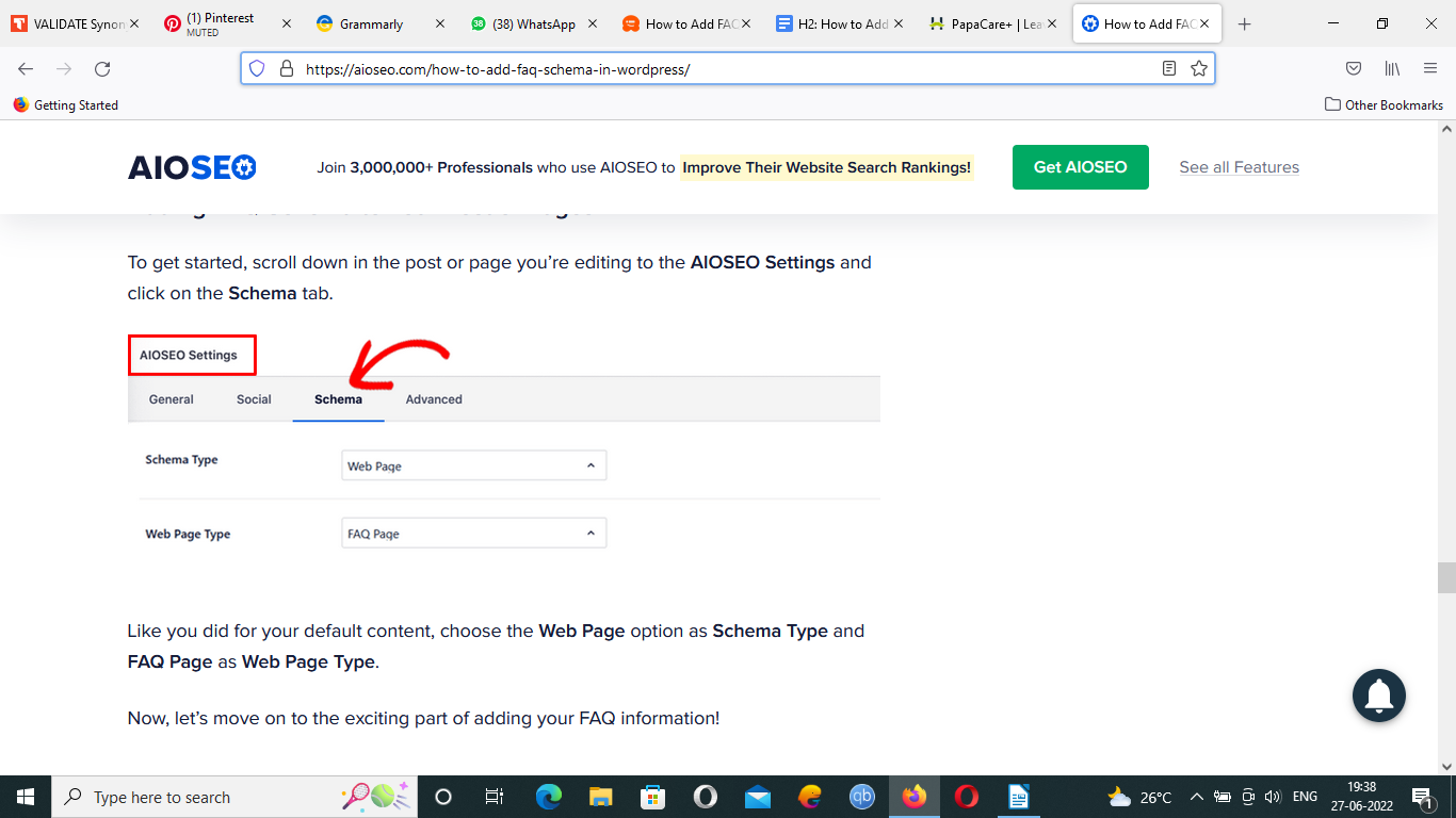 look for AIO SEO Settings, and click on the Schema tab.