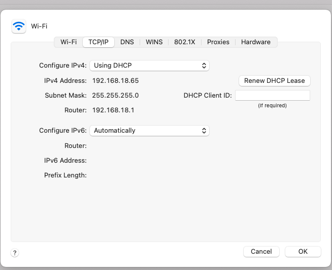 current network connection, Advanced, and TCP/IP.