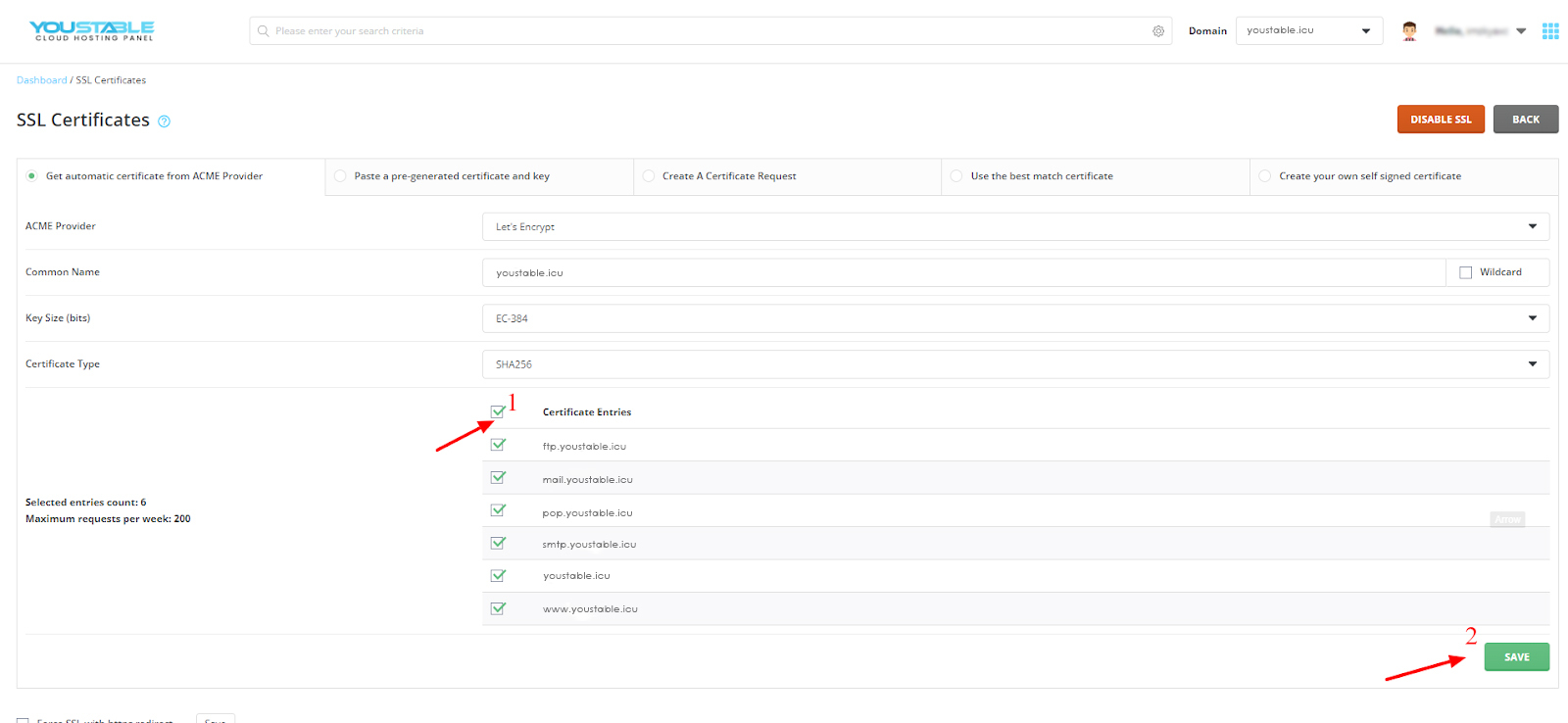 box before Certificate Entries