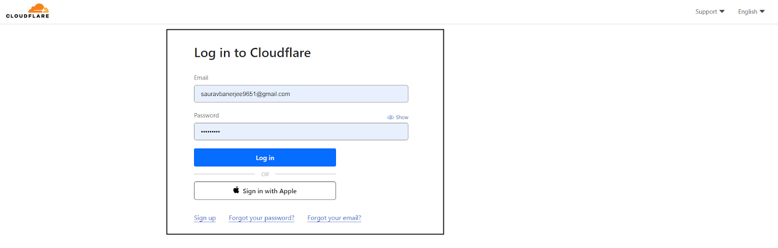 Cloudflare and log in to your account
