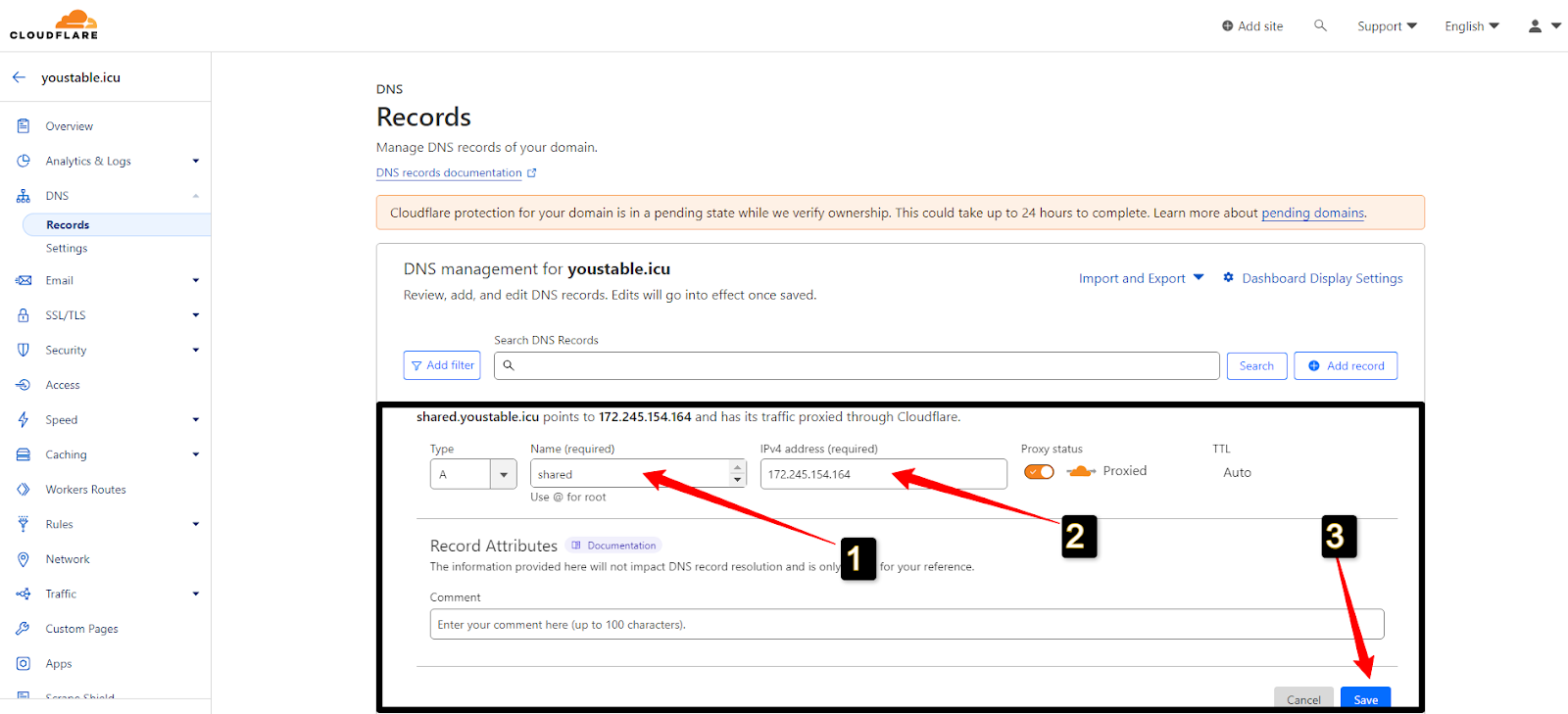 enter the IP Address of your Domain