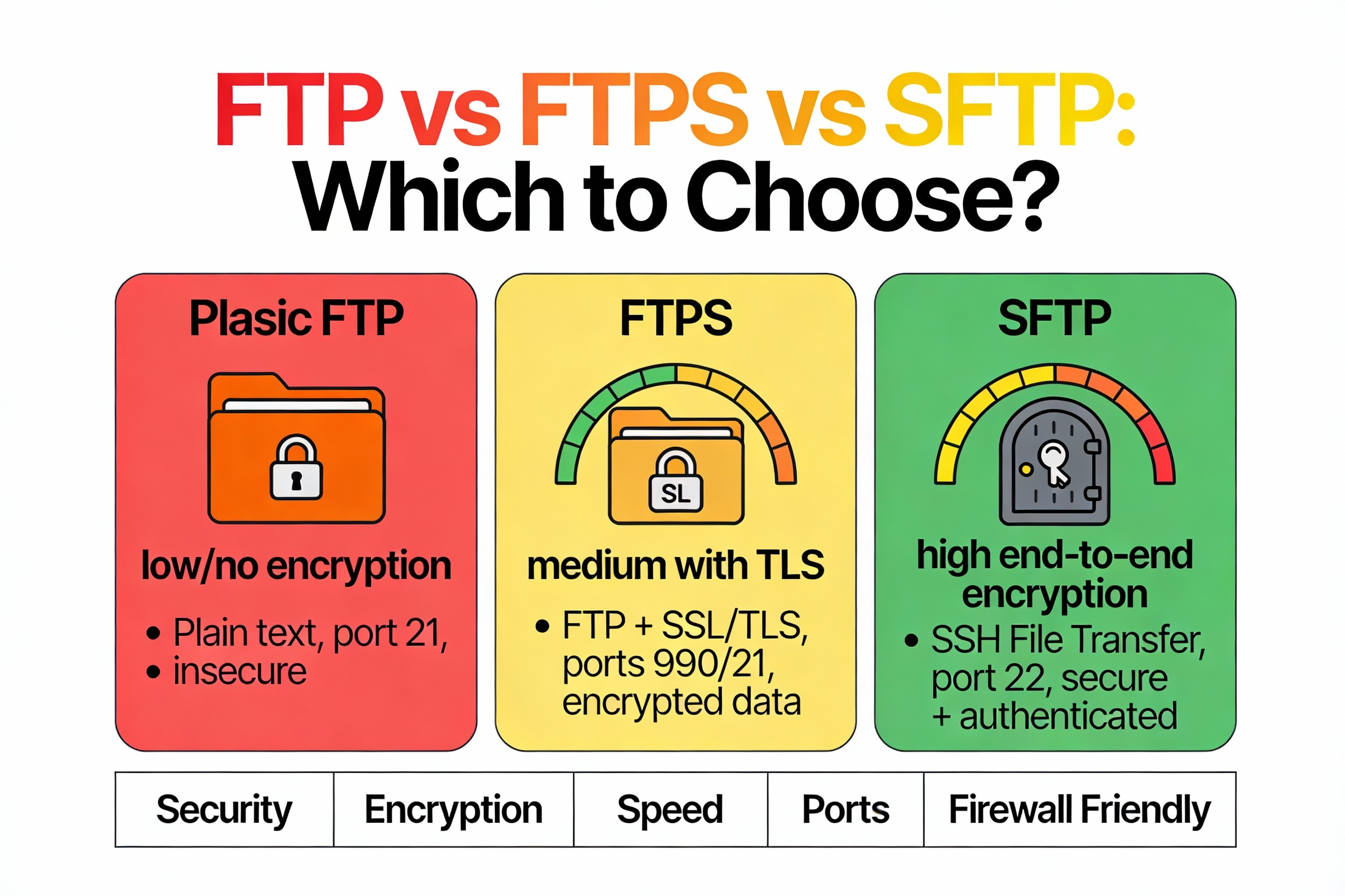 FTP vs FTPS vs SFTP (Quick Comparison)