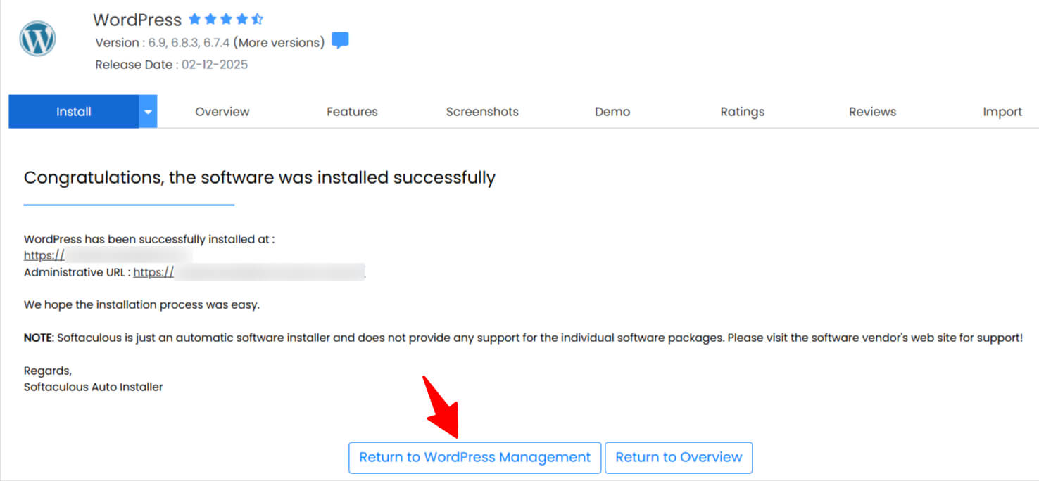 WordPress Installation Completed Successfully