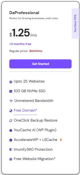 YouStable WordPress Hosting DaProfessional Plan