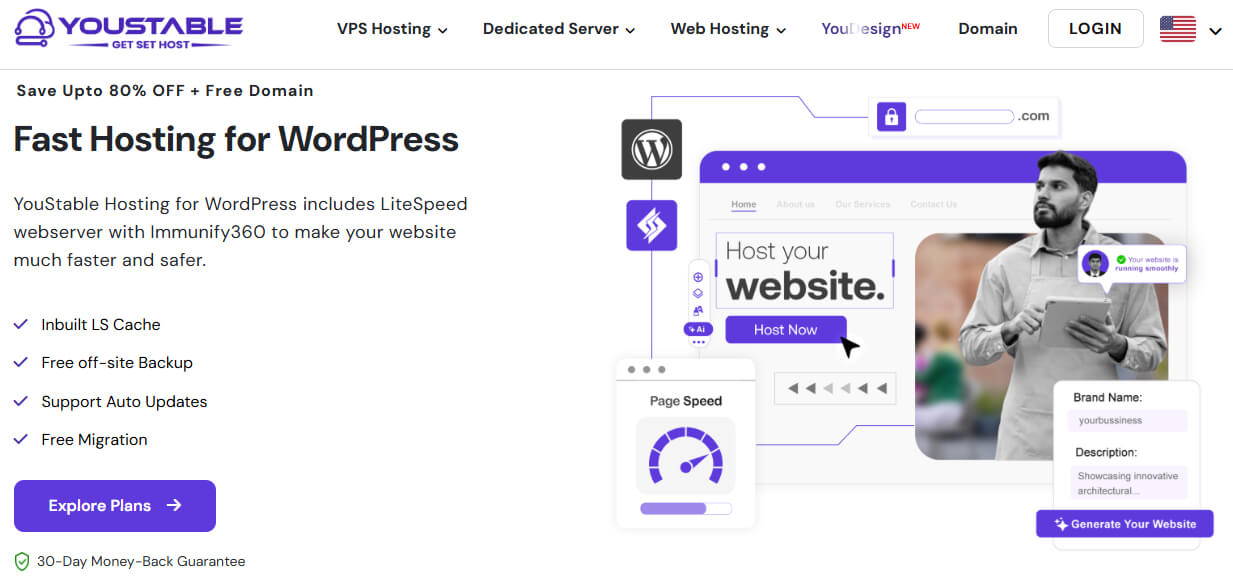 YouStable WordPress Hosting Page