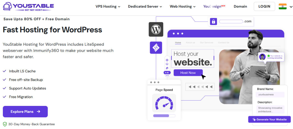 YouStable WordPress Hosting Page