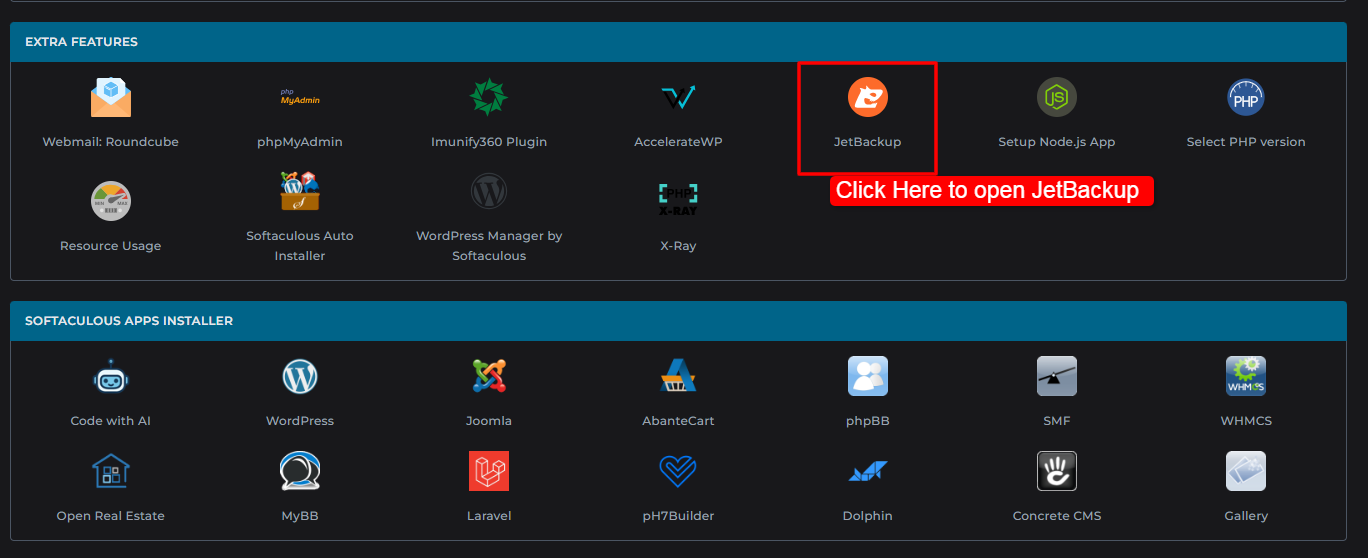 Click JetBackup tab