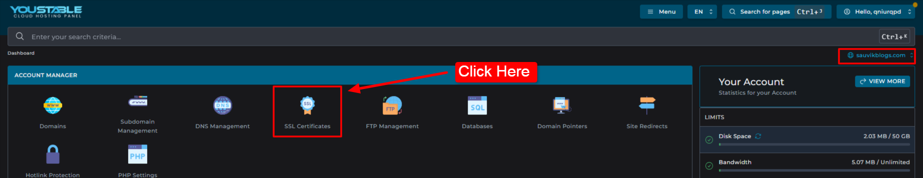 Click the SSL certificates tab