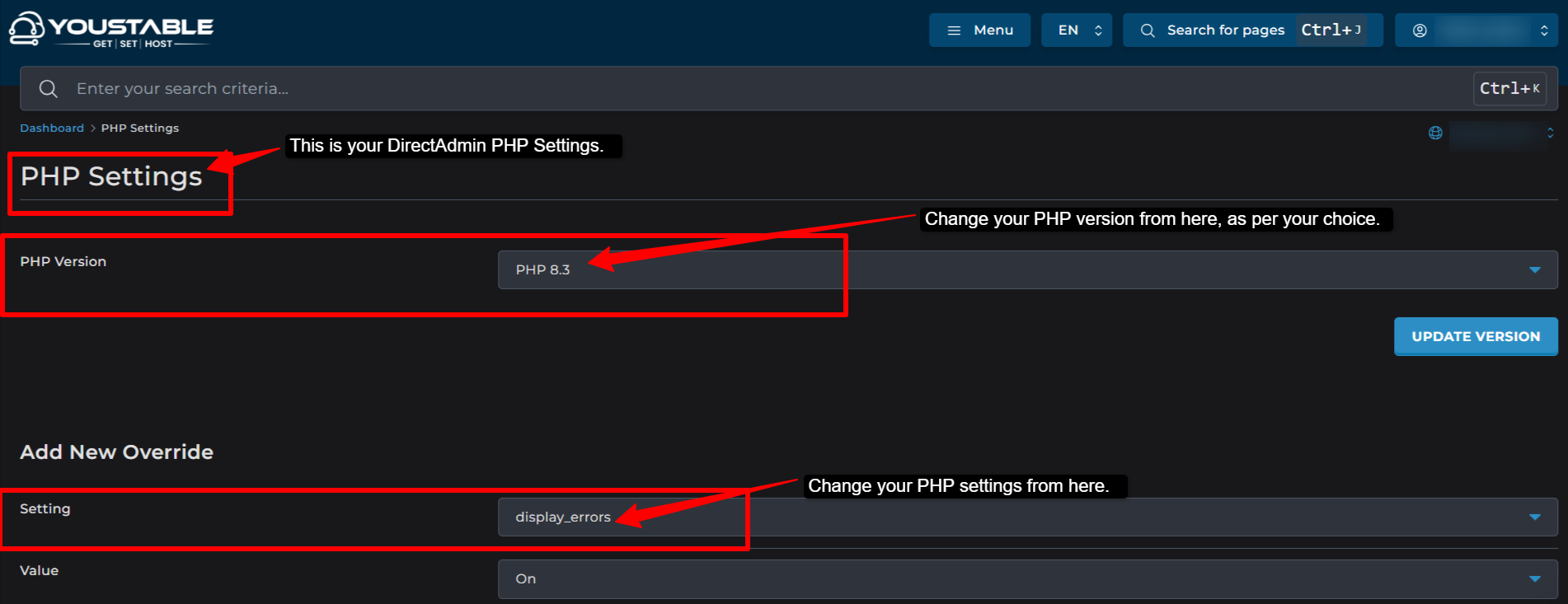 Change your PHP version