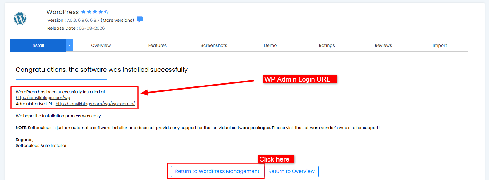 After the installation, you’ll find the Website URL