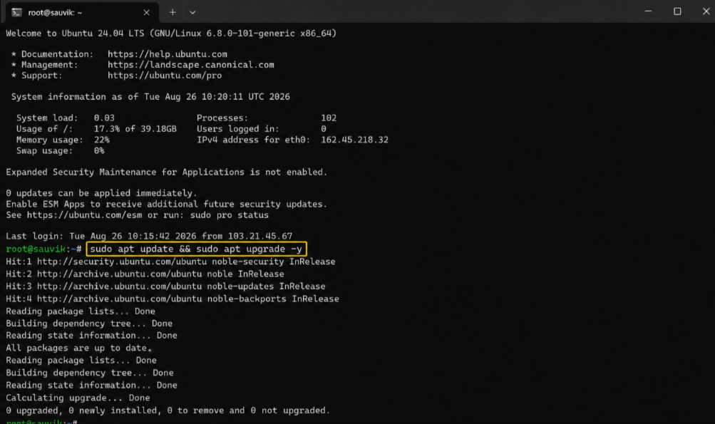 De optie -y geeft automatisch een 'ja'-antwoord wanneer Ubuntu om bevestiging vraagt.