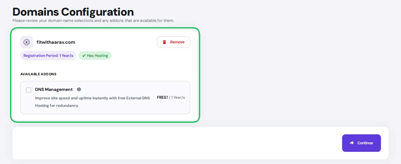Review fitness blog domain configuration before checkout