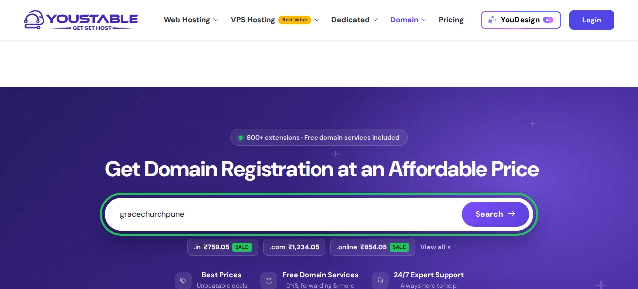 How to make a church website: search for your church domain name