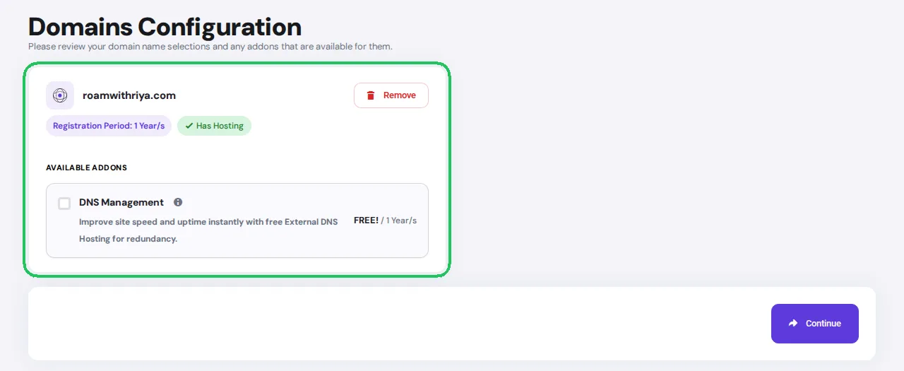 Review travel blog domain configuration before checkout