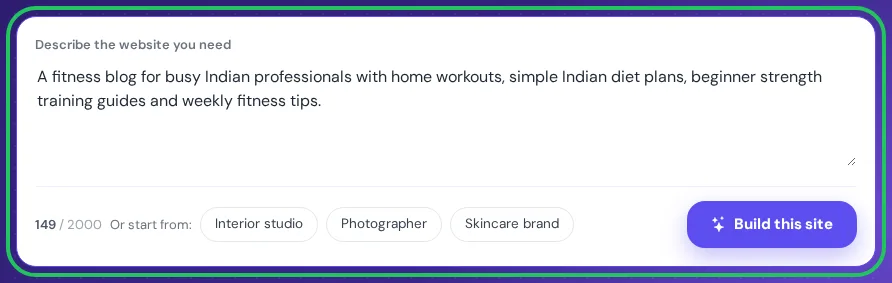 AI WordPress website builder prompt for an automatic fitness blog