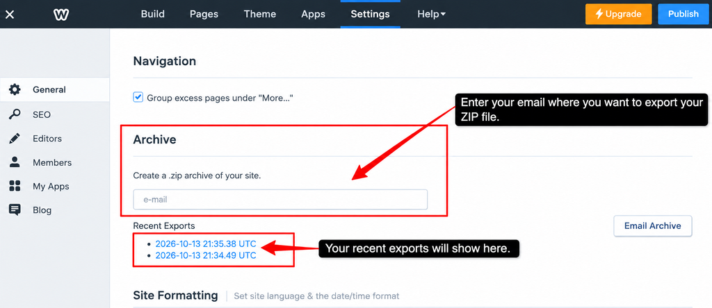 Export Content from Weebly